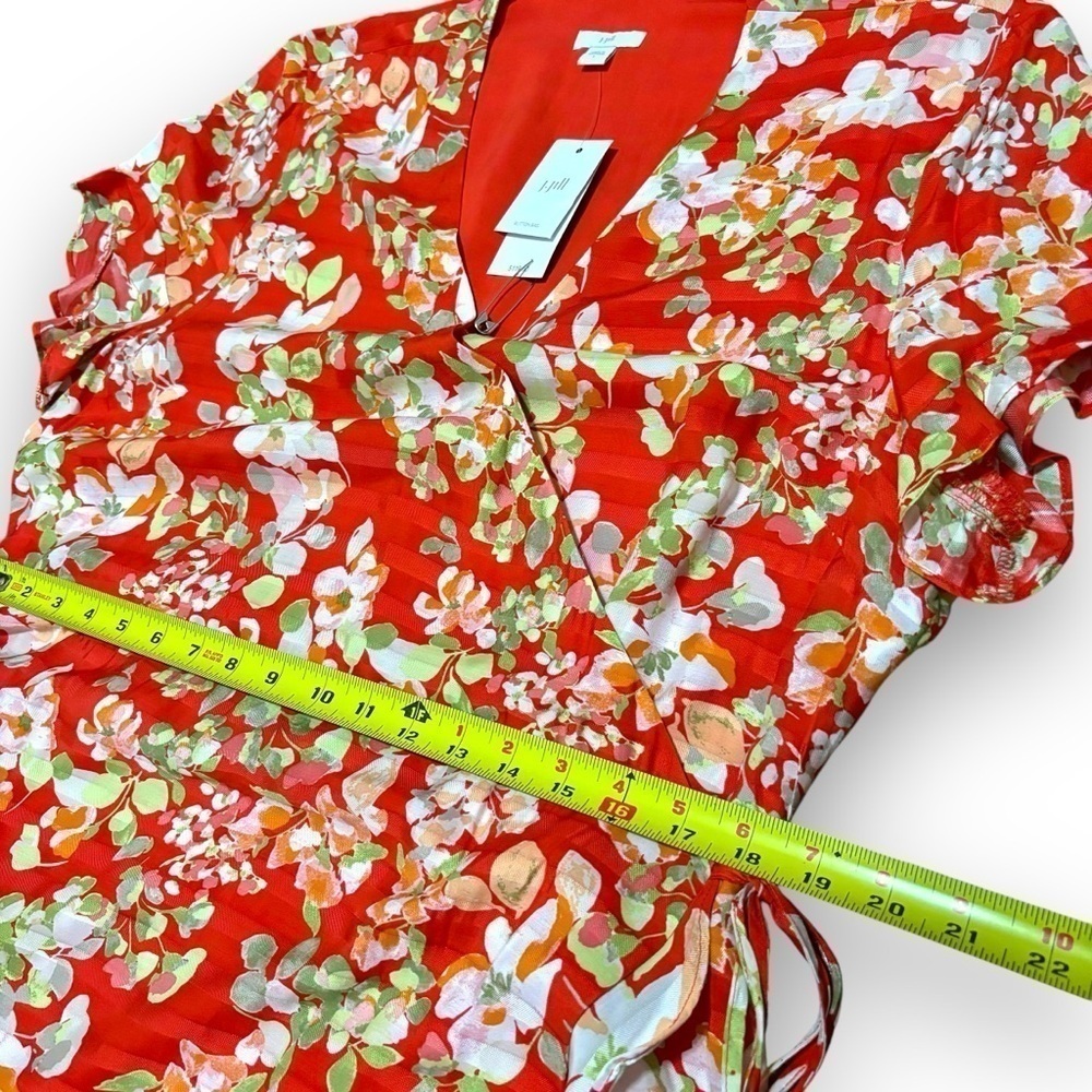 NWT J. Jill Red Papaya Floral Wrap Ruffle Dress - Size Large - Picture 4 of 9